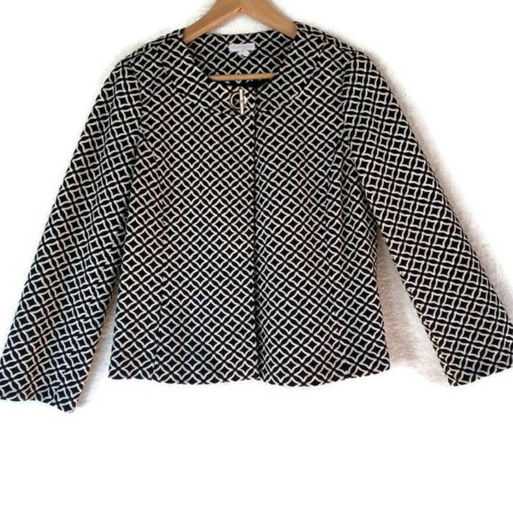Charter Club Black & White Geometric Jacket Womens Size M